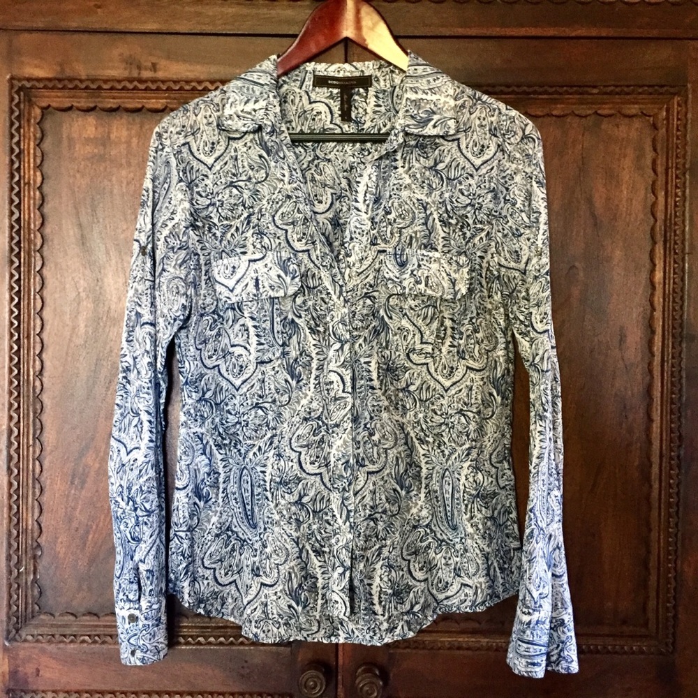 BCBG MAXAZRIA Long Sleeve Paisley Blouse s.S